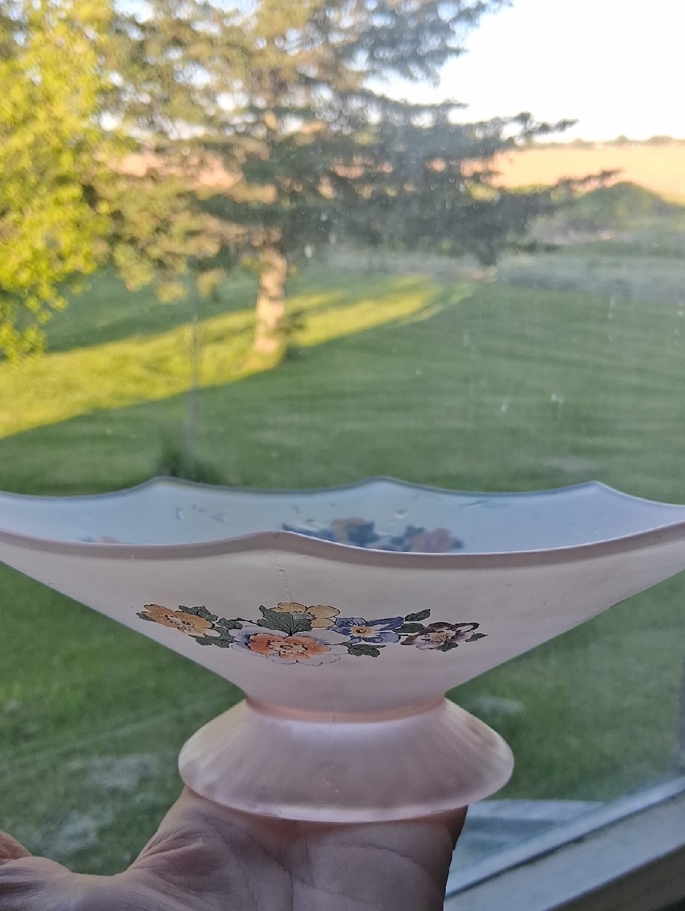 Decorative Pink Floral Frosted glass Bowl - Home Art